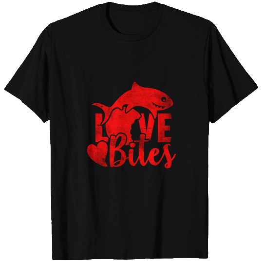 Shark Pet Love Bites Funny Valentines Shark Apple Bite Mom Dad Kids 1 T-Shirts