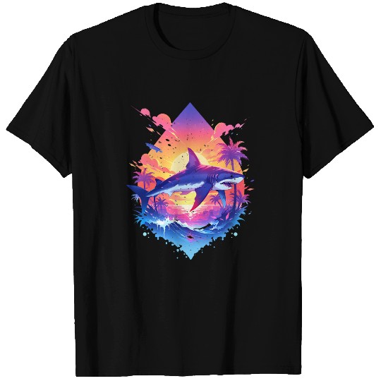Shark Pet Vintage Shark Sunset Beach Dreamy White Shark Flying Ocean T-Shirts