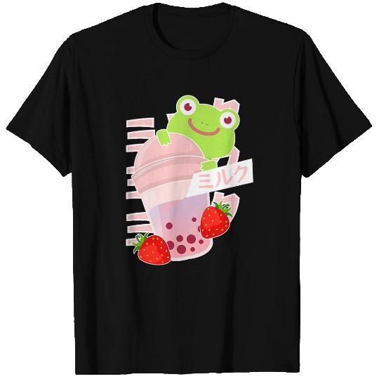 Frog Pet Cottagecore Frog Strawberry Milk Kawaii Aesthetic Mushroom T-Shirts