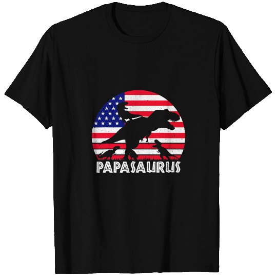 Dinosaur Pet Papasaurus rexs Dad Of 3 Patriotic USA Dinosaur Father T-Shirts