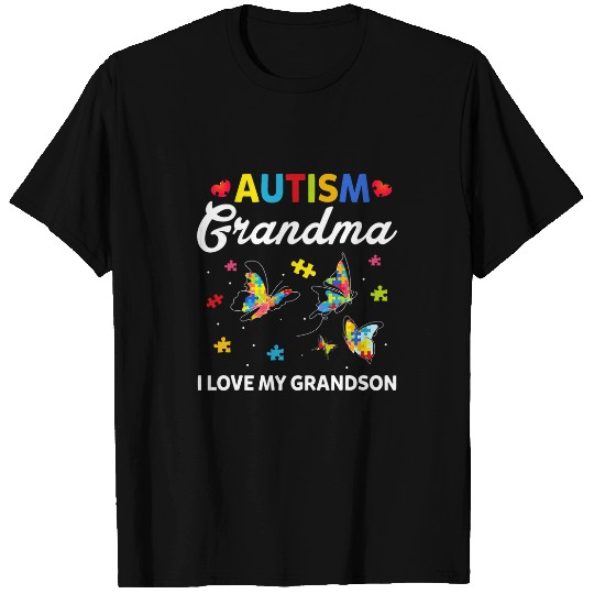 Autism Puzzle Nana Grandma Love Grandson Autism Awareness Month Butterfly T-Shirts
