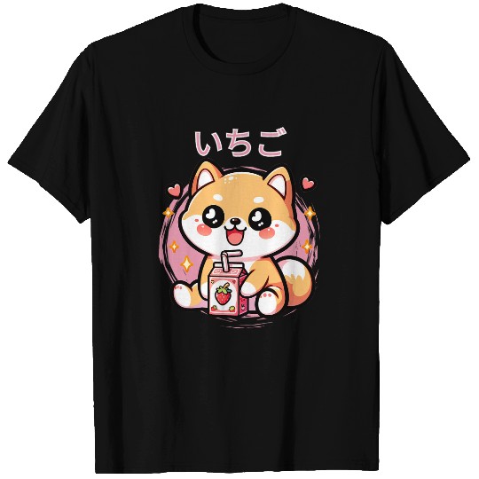 Shiba Inu Pet Kawaii Shiba Inu Dog Drink Strawberry Milk Japanese Otaku T-Shirts