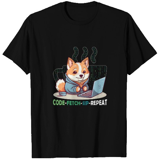 Shiba Inu Pet Code Fetch Sip Repeat Coffee Binary Shiba Inu Programmer T-Shirts