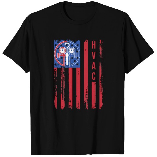 American HVAC Technician Flag Patriotic HVAC Mechanic Gauge T-Shirts
