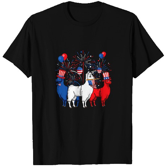 Llama Pet Funny Red White Blue Llama USA Flag Patriotic th Of July T-Shirts
