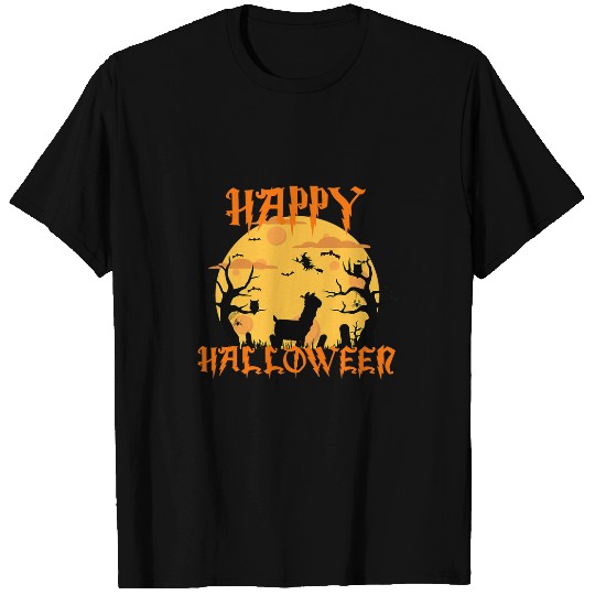 Llama Pet Creepy Scary Llama Halloween Full Moon Witch Black Cat T-Shirts