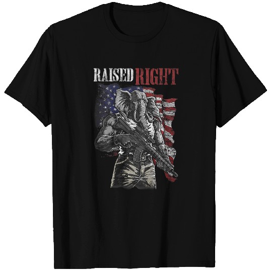 Elephant Mammal raised right elephant usa flag T-Shirts