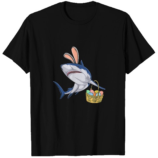 Shark Pet with Easter Basket and Bunny Ears Happy Easter T-Shirts