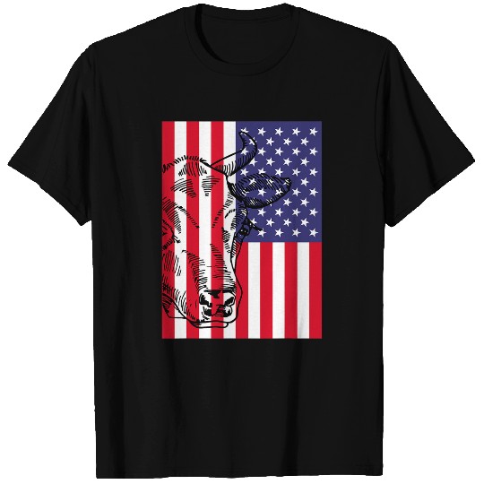 Cow Pet Face In USA Flag Funny Graphic Cow Lover Tee T-Shirts