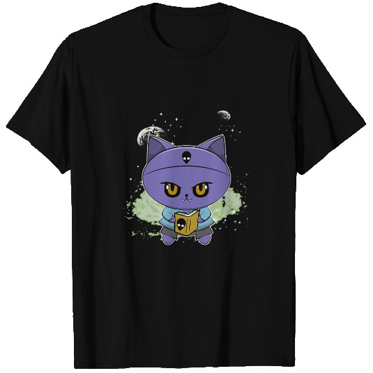 Aliens UFO Book Reading Black Cat And Halloween Alien Feline Book For Horror Fans T-Shirts