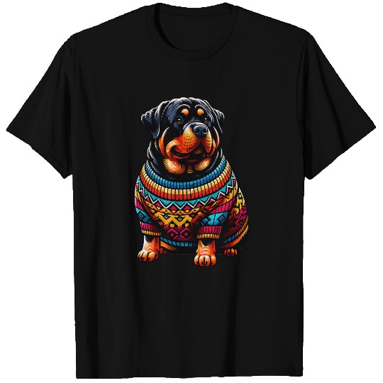Rottweiler Pet Fat Chubby Rottweiler Dog Puppy Colorful Sweater Lover T-Shirts