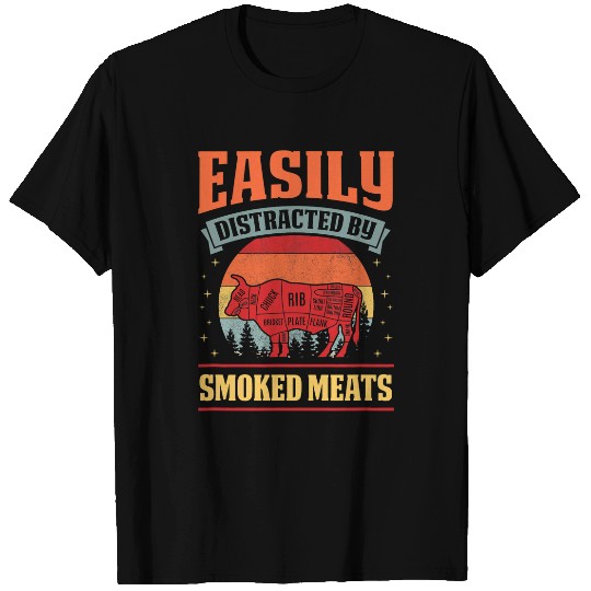 Cow Pet Easily Distracted By Smoked Meats Grill Dad Beef Cow T-Shirts