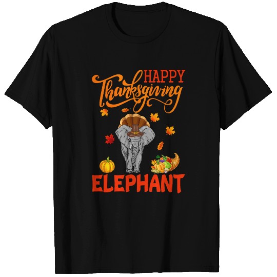 Elephant Mammal Happy Thanksgiving Elephant Costume Turkey Fall Leaves Lover T-Shirts