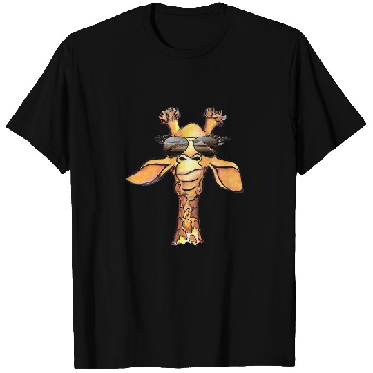 Giraffe Pet Face Wearing Glasses Mountains Aviator Sunglasses T-Shirts