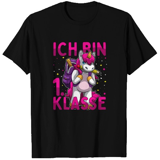 Unicorn Pet Kids School Enrolment Pink Unicorn with School Bag Ich bin 1 Klasse T-Shirts