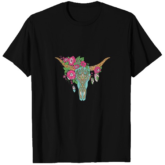 Cow Pet Casual Cow skull mandala Southwestern style art for women T-Shirts