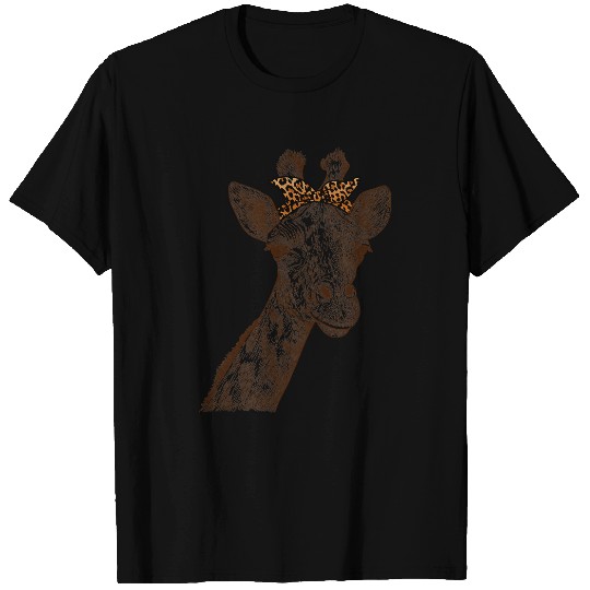 Giraffe Pet Face Leopard Print Bandana Women Girls T-Shirts