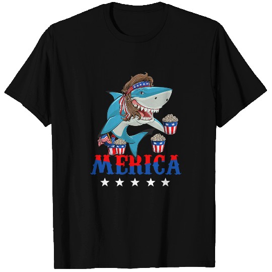 Shark Pet Merica Shark 4th of July Men Women American Flag Patriotic T-Shirts