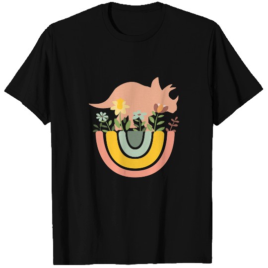 Dinosaur Pet Triceratops Dino Rainbow Boho Bohemian Flowers T-Shirts