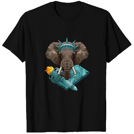 Elephant Mammal Statue Of Liberty Elephant 4th Of July Animal USA America T-Shirts