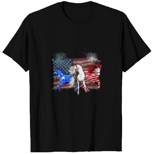 Horse Pet Red White Blue Horse 4th Of July USA Flag Firework Patriotic T-Shirts