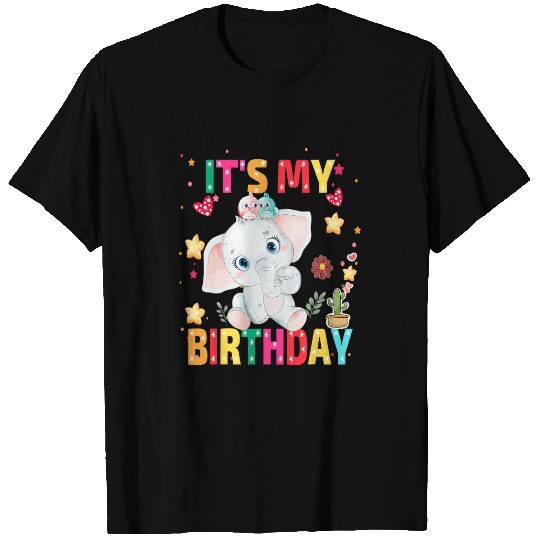 Elephant Mammal Its My Birthday Elephant Girls Womens Kids T-Shirts