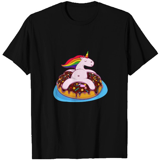 Unicorn Pet Funny Pink Rainbow Unicorn in Yummy Chocolate Donut T-Shirts
