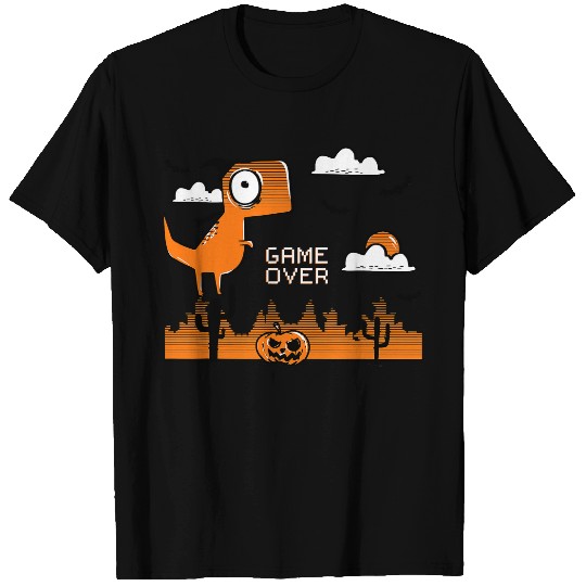 Dinosaur Pet Game Over Halloween Orange Dinosaur and Pumpkin T-Shirts