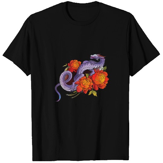 Dragon Pet Japanese Aesthetic Art Fantasy Animal Red Dragon Wave T-Shirts