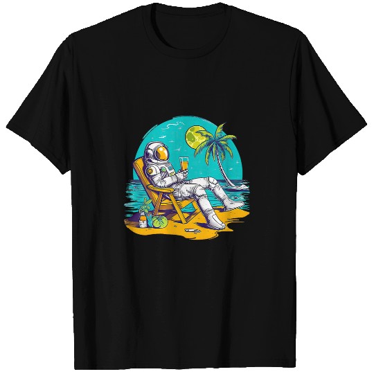 Discover Astronaut Job Relaxing On a Tropical Beach Planet 01 T-Shirts