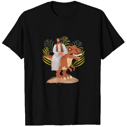 Dinosaur Pet Funny Jesus sitting on Trex Cool T-Shirts