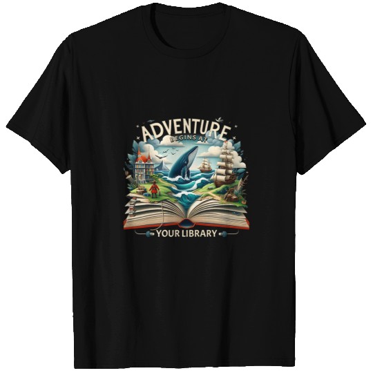 Book Fun Adventure Begins At Your Library Camping Nature T-Shirts