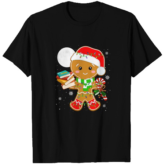 Book Fun Santa Gingerbread Holding Books Funny Bookworm Librarian T-Shirts