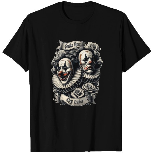 SMILE NOW CRY LATER Retro Gothic Cholo Chicano Art Sad Clown T-Shirts
