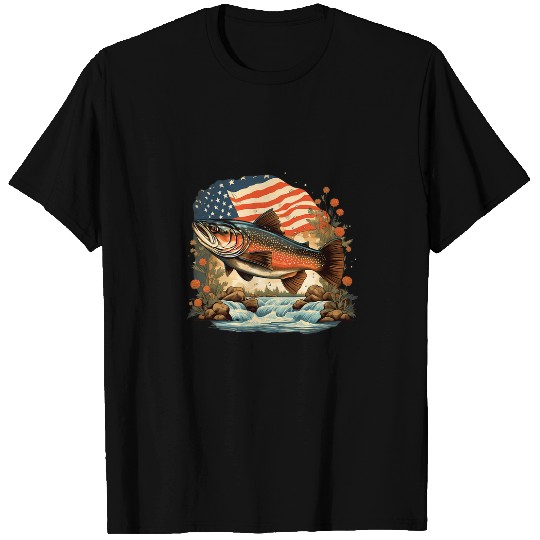 Fishing Fun American US Flag With Fly Fishing Brook Trout Fish 13 T-Shirts
