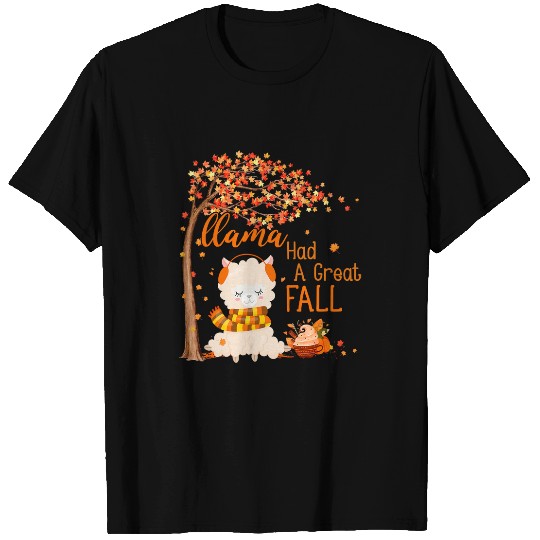 Llama Pet Had A Great Fall Autumn Tree Maple Leaves Pumpkin T-Shirts