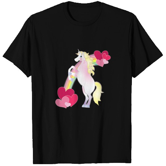 Unicorn Pet Mythological Magical Cute Unicorn Rainbow Hearts T-Shirts