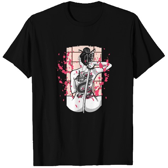 Dragon Pet Japanese Dragon Tattooed Samurai Girl Cherry Blossom T-Shirts