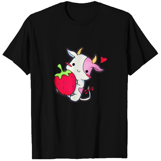 Cow Pet Cute Strawberry Cow Adorable Pink Cow Japanese Kawaii T-Shirts