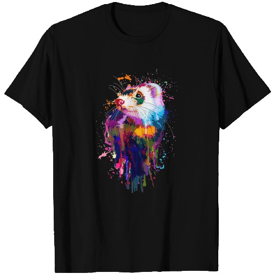 Ferret Pet Face Graphics Hand Drawn Splash Art Ferret Pet Lover T-Shirts