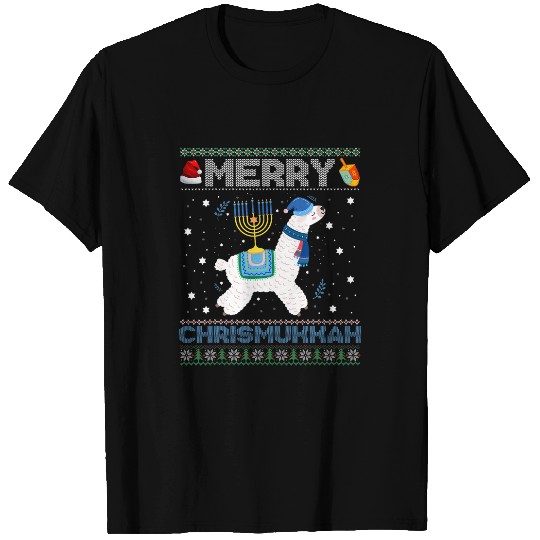 Llama Pet Ugly xmass Sweater Merry Chrismukkah Cute Llama In Santa Hat 9 T-Shirts