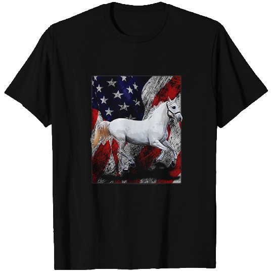 Horse Pet Patriotic Horse 2American Flag 2Beautiful White Horse T-Shirts