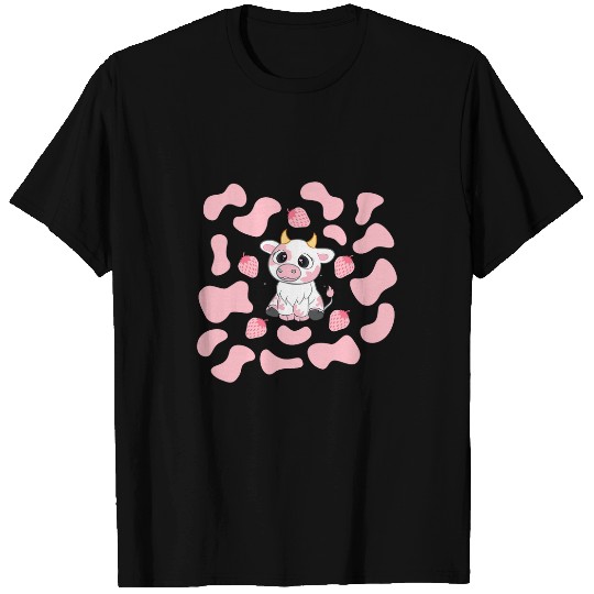 Cow Pet Cute Pink Strawberry Cow Print Kawaii T-Shirts