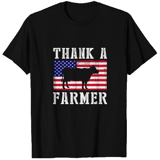 Cow Pet Thank A Farmer Patriotic Daisy Cow American Flag 4th of July 268 T-Shirts