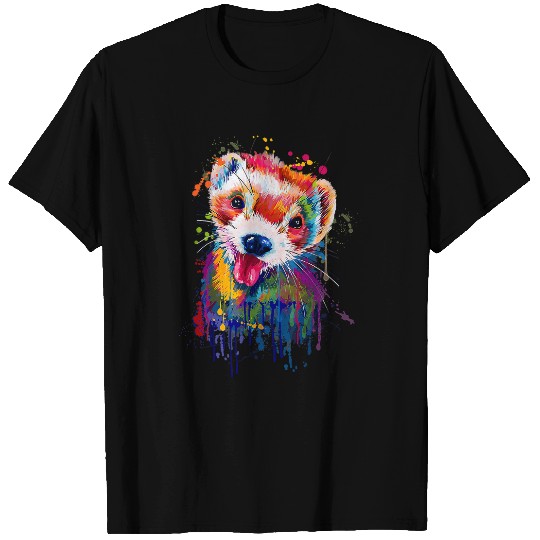 Ferret Pet Face Graphics Hand Drawn Splash Art Ferret Pet Lover 2 T-Shirts