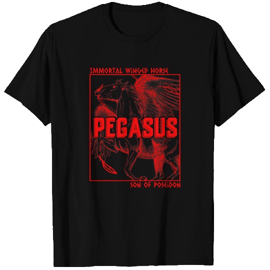 Horse Pet Pegasus Horse Ancient Greek God Mythology Black Red Designer T-Shirts