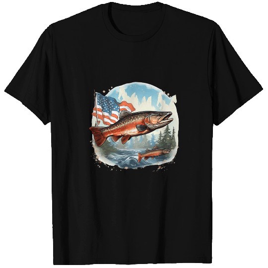 Fishing Fun American US Flag With Fly Fishing Brook Trout Fish 10 T-Shirts