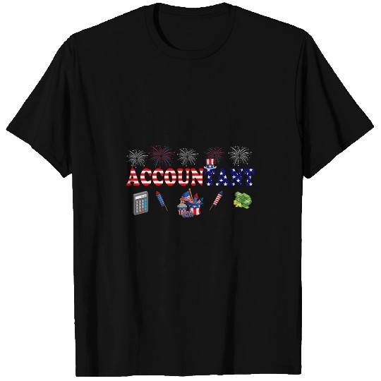 Accountant Job Costume Proud 4th Of July American Flag Fireworks T-Shirts