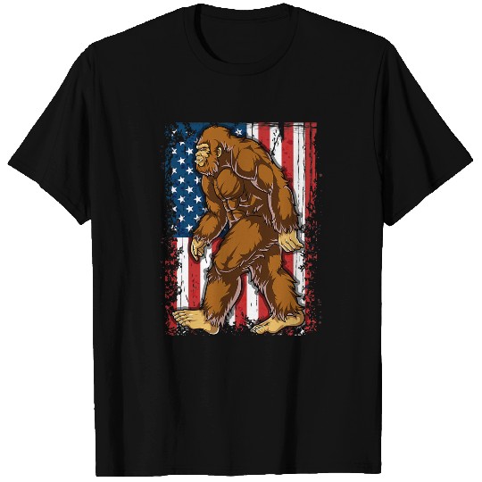 Bigfoot Pet American Flag 4th Of July Men Women Sasquatch Gifts T-Shirts