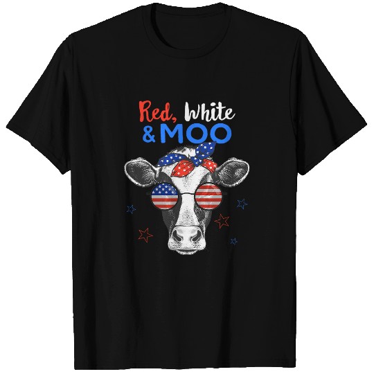 Cow Pet Patriotic Cow USA Flag Funny 4th of July Red White and Moo 8 T-Shirts
